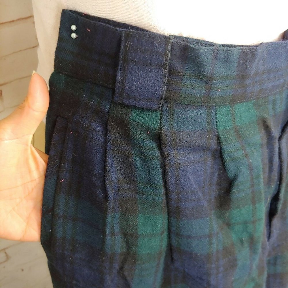 Vintage Giorgio Sant Angelo Pants Womens Size 12 Plaid High Waist Pleated Wool - Picture 4 of 6